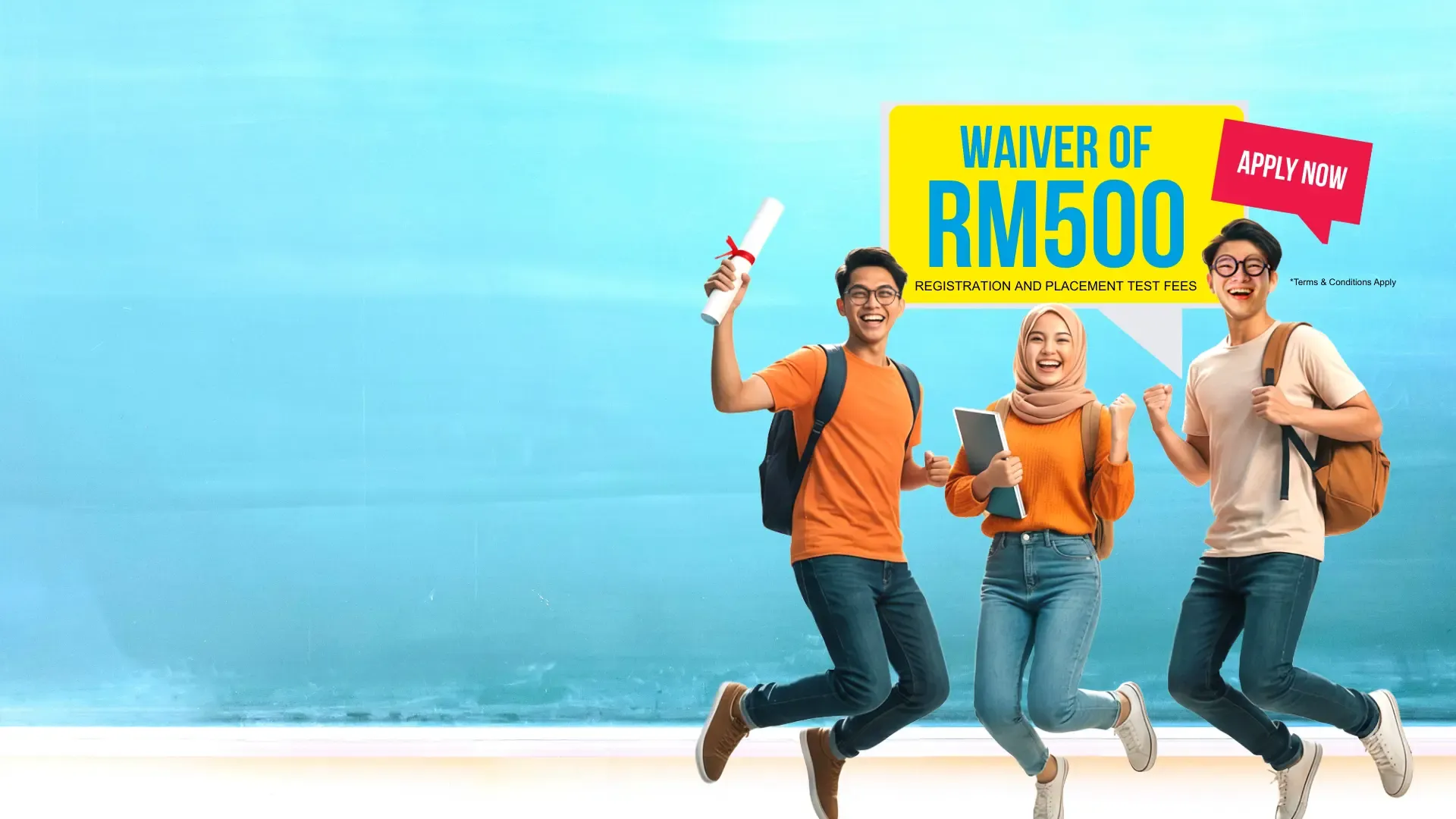 A group of Malaysian students jumping in joy after SPM and UEC and excited to join ELS Malaysia